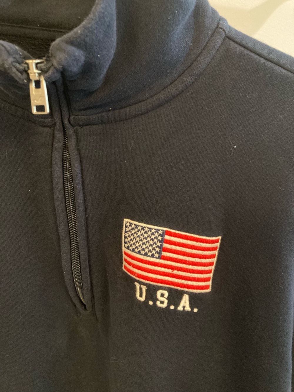 Hollister Navy Blue Embroidered USA Quarter Zip Pullover Sz Small - Picture 5 of 7